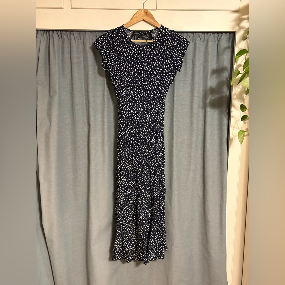 Urban Outfitters Navy Blue Polka Dot Tie Back Maxi Dress